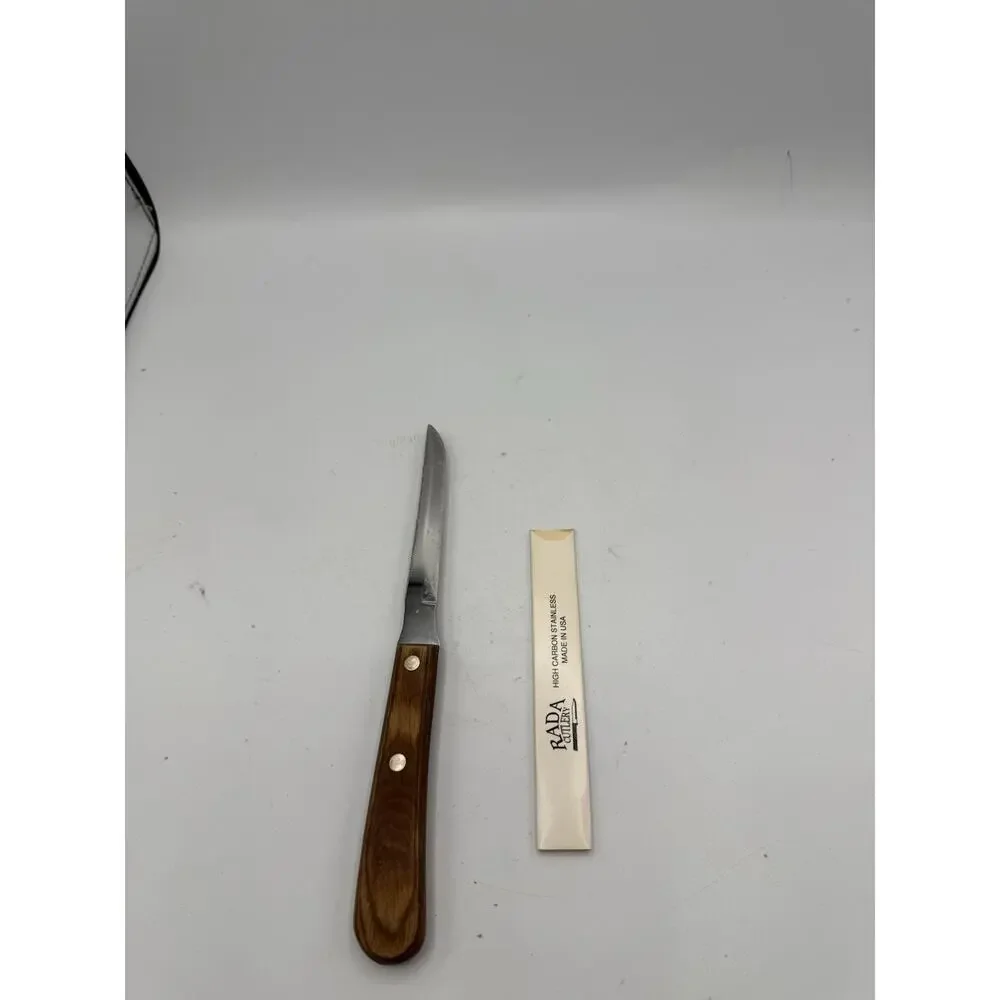Vintage High Carbon Stainless Paring Knife w/ Wooden Handle USA Made Rada Sleeve